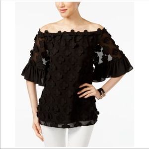 Alfani Black Appliqué off the Shoulder Blouse